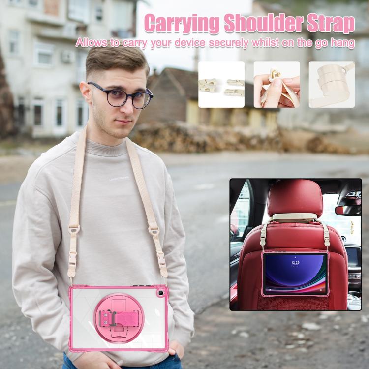 For Samsung Galaxy Tab A9+ Rotation Grip Holder TPU Hybrid Clear PC Tablet Case(Red Rose) by bashfashion