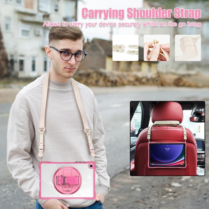 For Samsung Galaxy Tab A9+ Rotation Grip Holder TPU Hybrid Clear PC Tablet Case(Red Rose) by bashfashion