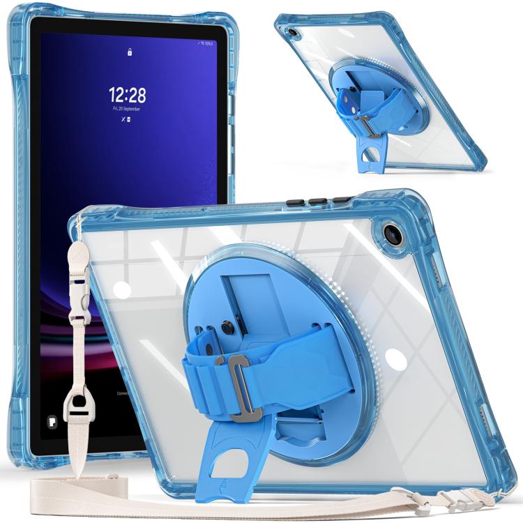 For Samsung Galaxy Tab A9+ Rotation Grip Holder TPU Hybrid Clear PC Tablet Case(Light Blue) by bashfashion