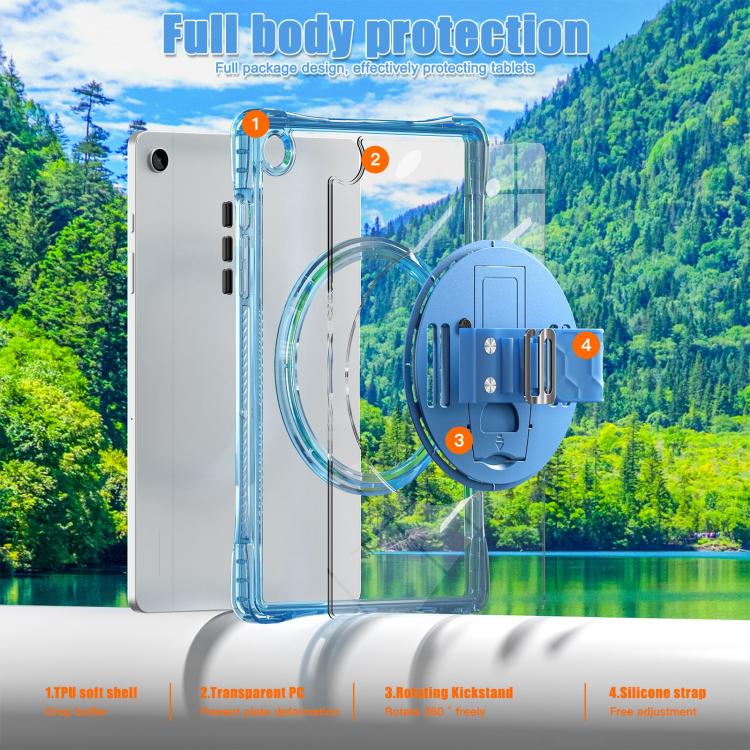 For Samsung Galaxy Tab A9+ Rotation Grip Holder TPU Hybrid Clear PC Tablet Case(Light Blue) by bashfashion