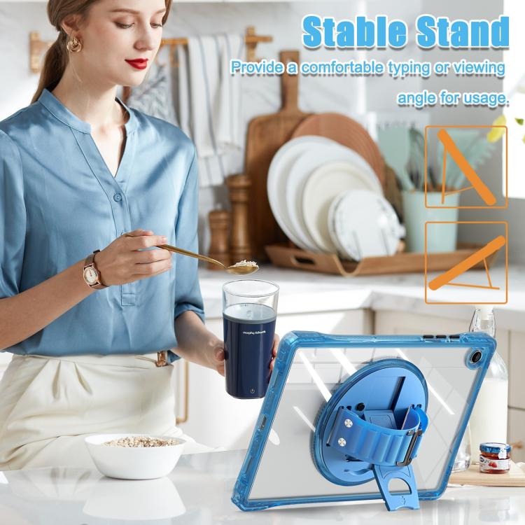 For Samsung Galaxy Tab A9+ Rotation Grip Holder TPU Hybrid Clear PC Tablet Case(Light Blue) by bashfashion