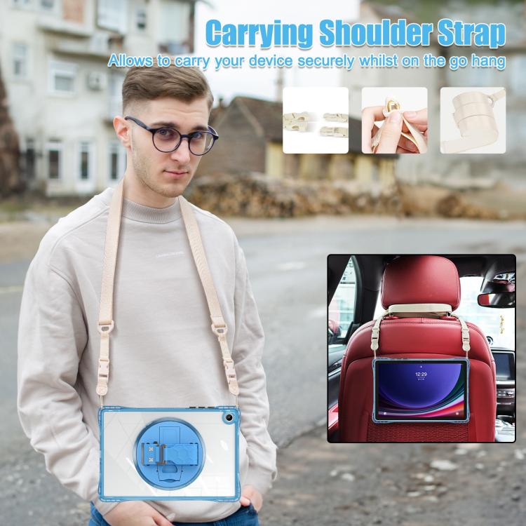 For Samsung Galaxy Tab A9+ Rotation Grip Holder TPU Hybrid Clear PC Tablet Case(Light Blue) by bashfashion