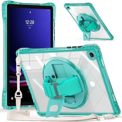 For Samsung Galaxy Tab A9+ Rotation Grip Holder TPU Hybrid Clear PC Tablet Case(Light Green) by bashfashion
