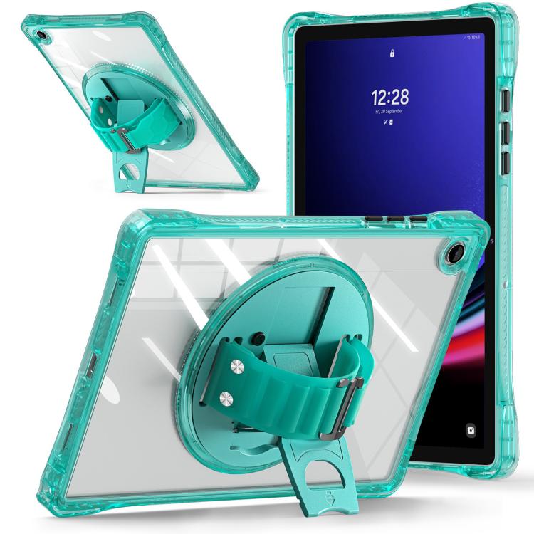 For Samsung Galaxy Tab A9+ Rotation Grip Holder TPU Hybrid Clear PC Tablet Case(Light Green) by bashfashion
