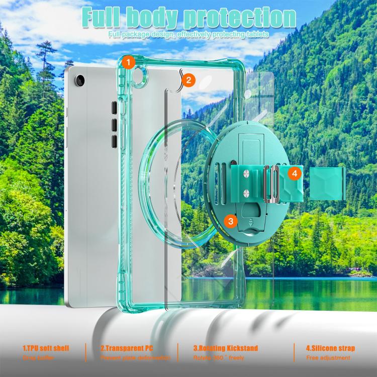 For Samsung Galaxy Tab A9+ Rotation Grip Holder TPU Hybrid Clear PC Tablet Case(Light Green) by bashfashion