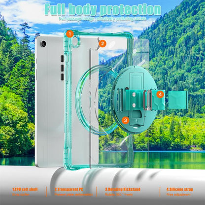 For Samsung Galaxy Tab A9+ Rotation Grip Holder TPU Hybrid Clear PC Tablet Case(Light Green) by bashfashion