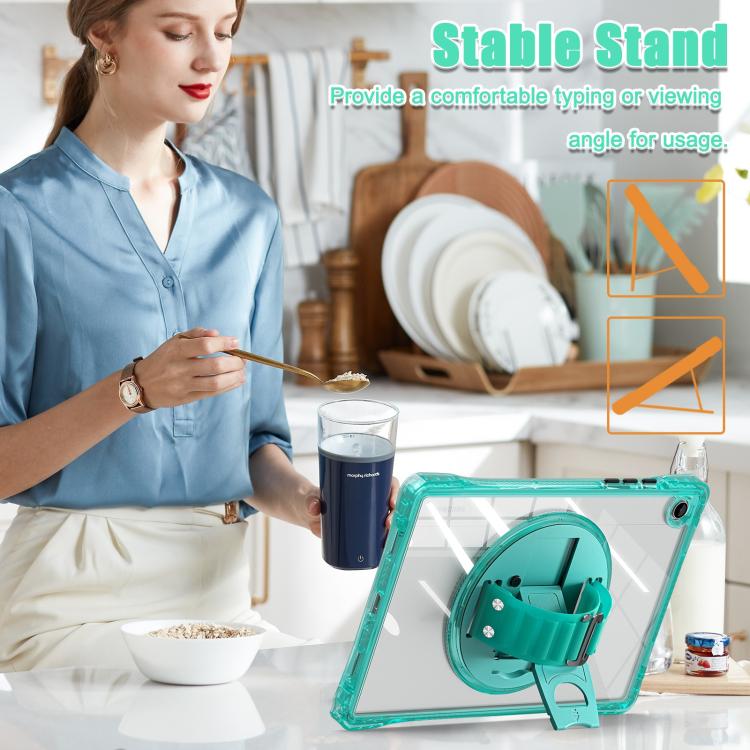 For Samsung Galaxy Tab A9+ Rotation Grip Holder TPU Hybrid Clear PC Tablet Case(Light Green) by bashfashion