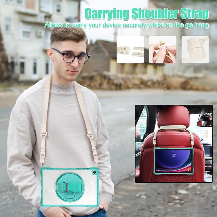 For Samsung Galaxy Tab A9+ Rotation Grip Holder TPU Hybrid Clear PC Tablet Case(Light Green) by bashfashion