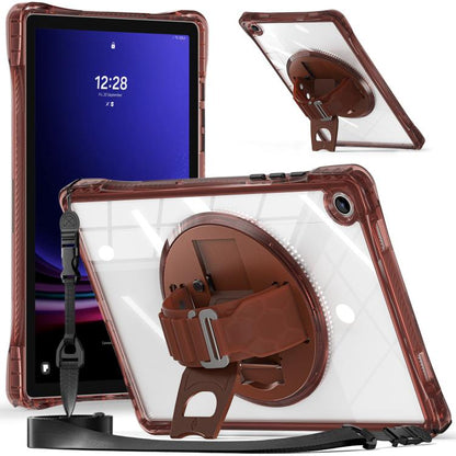 For Samsung Galaxy Tab A9+ Rotation Grip Holder TPU Hybrid Clear PC Tablet Case(Chocolate) by bashfashion