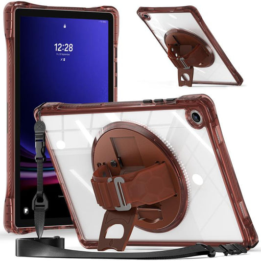 For Samsung Galaxy Tab A9+ Rotation Grip Holder TPU Hybrid Clear PC Tablet Case(Chocolate) by bashfashion