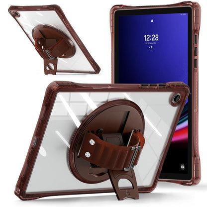 For Samsung Galaxy Tab A9+ Rotation Grip Holder TPU Hybrid Clear PC Tablet Case(Chocolate) by bashfashion