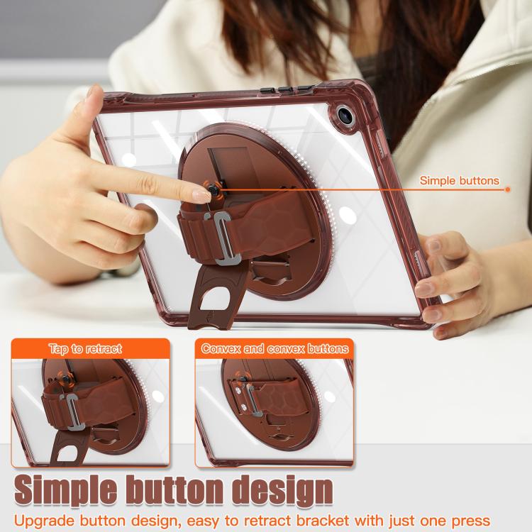For Samsung Galaxy Tab A9+ Rotation Grip Holder TPU Hybrid Clear PC Tablet Case(Chocolate) by bashfashion