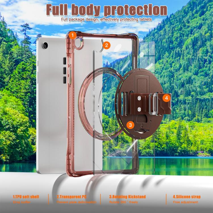 For Samsung Galaxy Tab A9+ Rotation Grip Holder TPU Hybrid Clear PC Tablet Case(Chocolate) by bashfashion