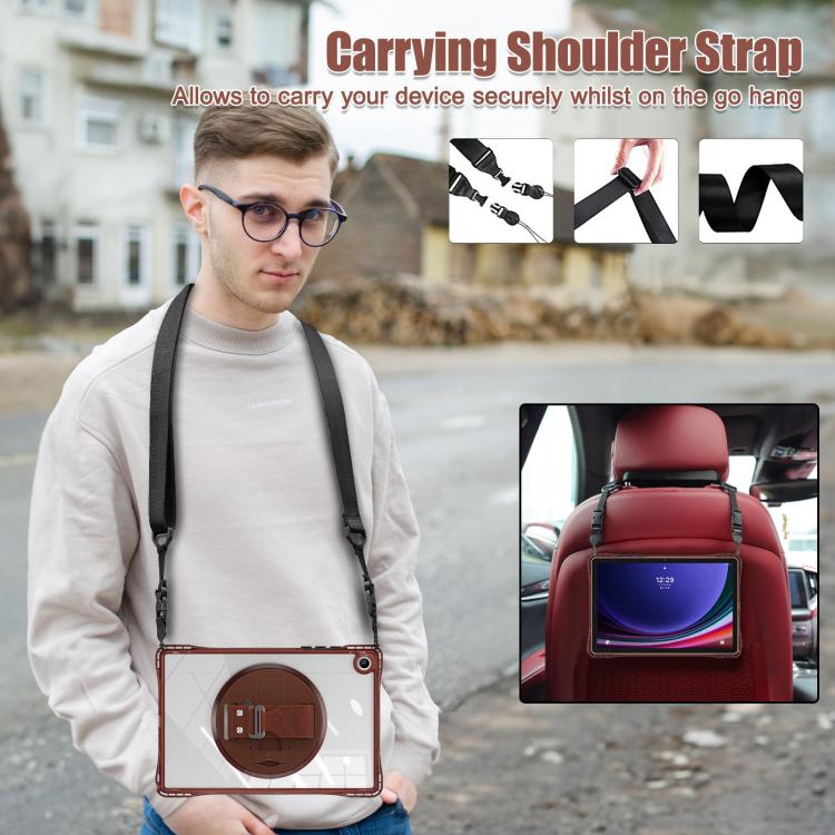 For Samsung Galaxy Tab A9+ Rotation Grip Holder TPU Hybrid Clear PC Tablet Case(Chocolate) by bashfashion