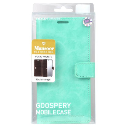 For Samsung Galaxy S25 5G GOOSPERY MANSOOR DIARY 9 Card Slots Leather Phone Case(Mint Green) by GOOSPERY