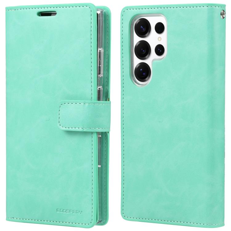 For Samsung Galaxy S25 Ultra 5G GOOSPERY MANSOOR DIARY 9 Card Slots Leather Phone Case(Mint Green) by GOOSPERY