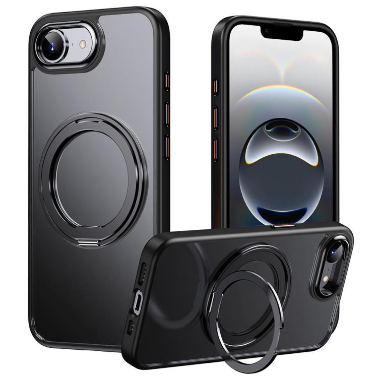 For iPhone 16e Frosted 360 Degree MagSafe Magnetic Holder Phone Case(Black) by bashfashion