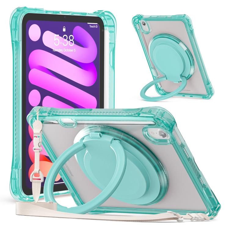 For iPad mini 2024 / mini 6 Rotation Ring Handle TPU Hybrid Clear PC Tablet Case(Light Green) by bashfashion