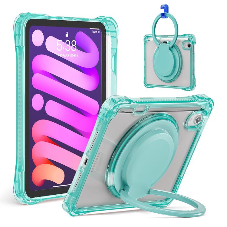 For iPad mini 2024 / mini 6 Rotation Ring Handle TPU Hybrid Clear PC Tablet Case(Light Green) by bashfashion