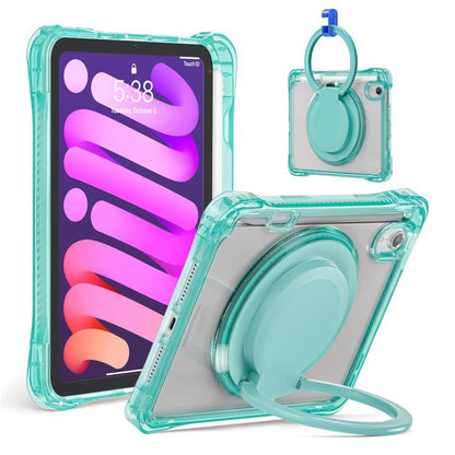 For iPad mini 2024 / mini 6 Rotation Ring Handle TPU Hybrid Clear PC Tablet Case(Light Green) by bashfashion