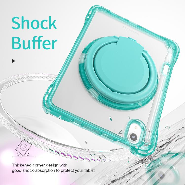 For iPad mini 2024 / mini 6 Rotation Ring Handle TPU Hybrid Clear PC Tablet Case(Light Green) by bashfashion
