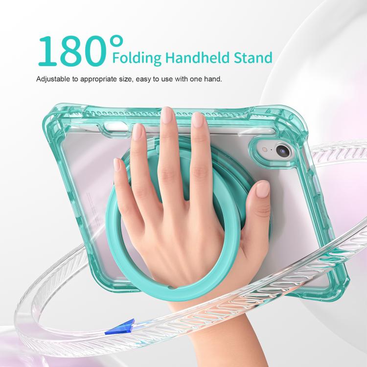 For iPad mini 2024 / mini 6 Rotation Ring Handle TPU Hybrid Clear PC Tablet Case(Light Green) by bashfashion