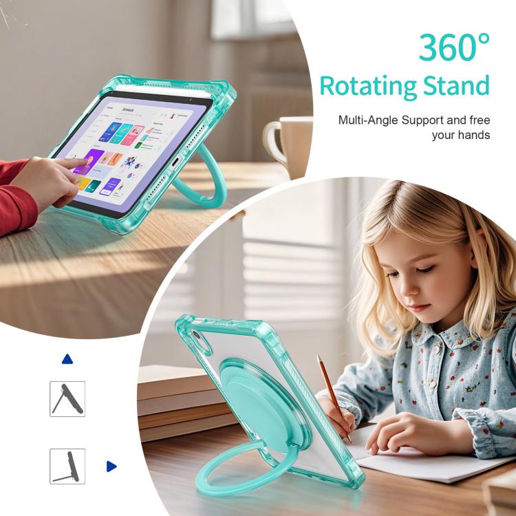 For iPad mini 2024 / mini 6 Rotation Ring Handle TPU Hybrid Clear PC Tablet Case(Light Green) by bashfashion