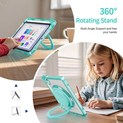 For iPad mini 2024 / mini 6 Rotation Ring Handle TPU Hybrid Clear PC Tablet Case(Light Green) by bashfashion