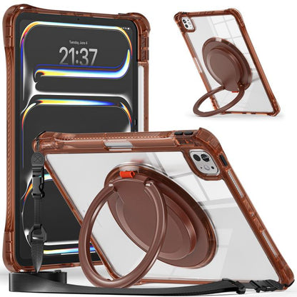 For iPad Pro 13 2025 / 2024 Rotation Ring Handle TPU Hybrid Clear PC Tablet Case(Chocolate) by bashfashion