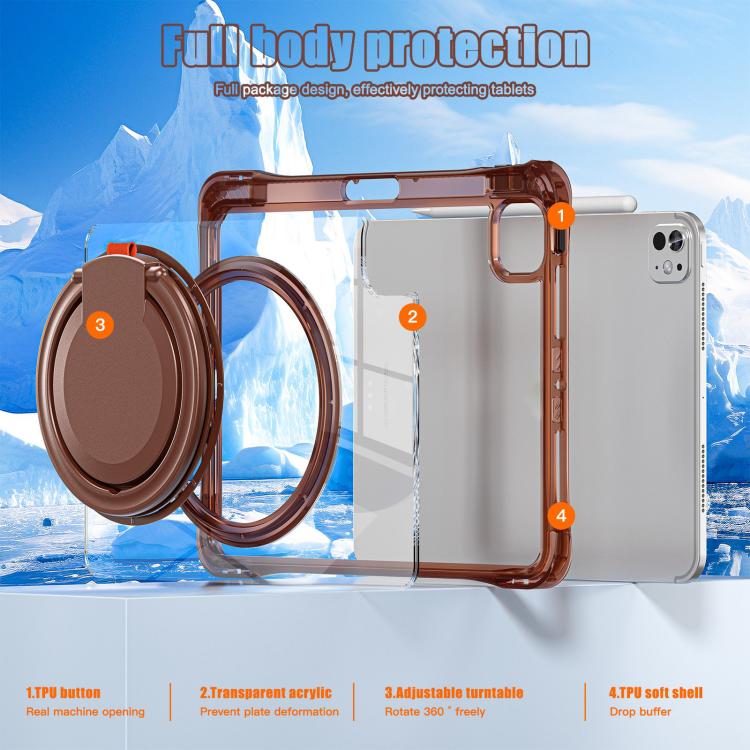 For iPad Pro 13 2025 / 2024 Rotation Ring Handle TPU Hybrid Clear PC Tablet Case(Chocolate) by bashfashion