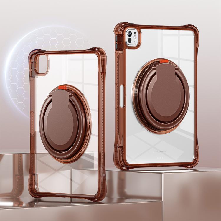 For iPad Pro 13 2025 / 2024 Rotation Ring Handle TPU Hybrid Clear PC Tablet Case(Chocolate) by bashfashion