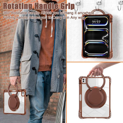 For iPad Pro 13 2025 / 2024 Rotation Ring Handle TPU Hybrid Clear PC Tablet Case(Chocolate) by bashfashion
