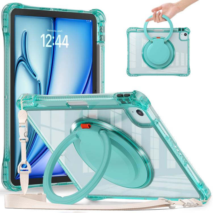 For iPad Air 13 2025 / 2024 Rotation Ring Handle TPU Hybrid Clear PC Tablet Case(Light Green) by bashfashion