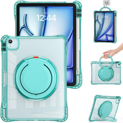 For iPad Air 13 2025 / 2024 Rotation Ring Handle TPU Hybrid Clear PC Tablet Case(Light Green) by bashfashion