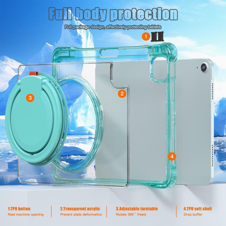 For iPad Air 13 2025 / 2024 Rotation Ring Handle TPU Hybrid Clear PC Tablet Case(Light Green) by bashfashion