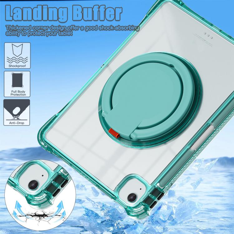 For iPad Air 13 2025 / 2024 Rotation Ring Handle TPU Hybrid Clear PC Tablet Case(Light Green) by bashfashion