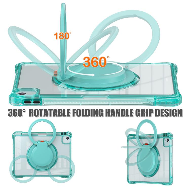 For iPad Air 13 2025 / 2024 Rotation Ring Handle TPU Hybrid Clear PC Tablet Case(Light Green) by bashfashion