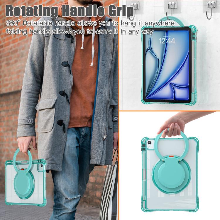 For iPad Air 13 2025 / 2024 Rotation Ring Handle TPU Hybrid Clear PC Tablet Case(Light Green) by bashfashion