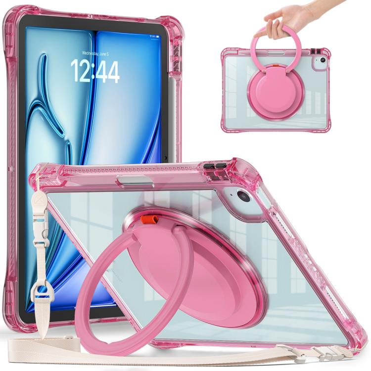 For iPad Air 11 2025 / 2024 Rotation Ring Handle TPU Hybrid Clear PC Tablet Case(Red Rose) by bashfashion