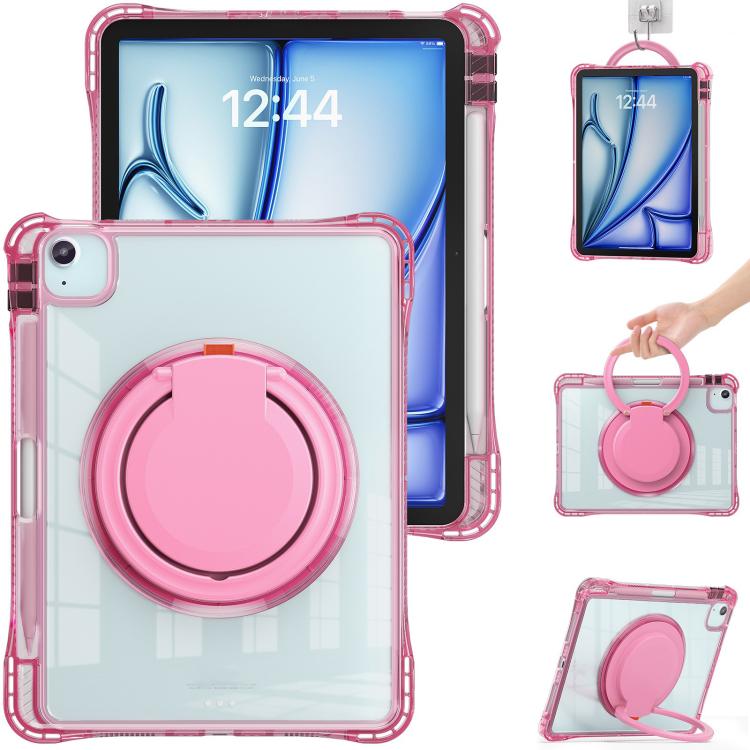 For iPad Air 11 2025 / 2024 Rotation Ring Handle TPU Hybrid Clear PC Tablet Case(Red Rose) by bashfashion