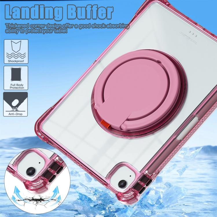 For iPad Air 11 2025 / 2024 Rotation Ring Handle TPU Hybrid Clear PC Tablet Case(Red Rose) by bashfashion
