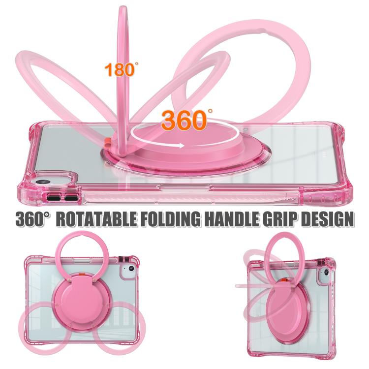 For iPad Air 11 2025 / 2024 Rotation Ring Handle TPU Hybrid Clear PC Tablet Case(Red Rose) by bashfashion