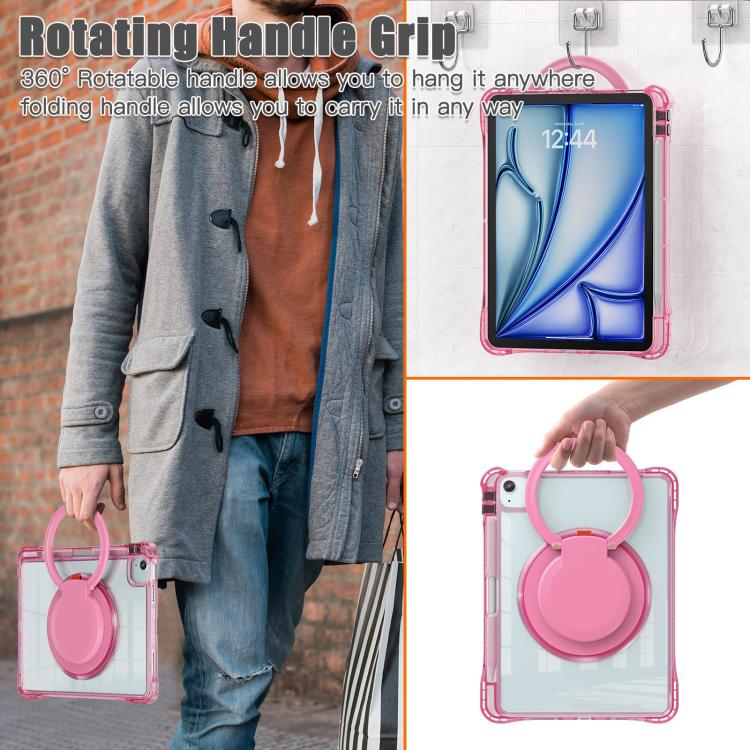 For iPad Air 11 2025 / 2024 Rotation Ring Handle TPU Hybrid Clear PC Tablet Case(Red Rose) by bashfashion