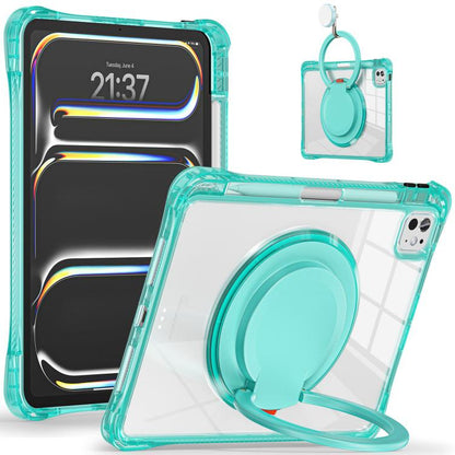 For iPad Pro 11 2025 / 2024 Rotation Ring Handle TPU Hybrid Clear PC Tablet Case(Light Green) by bashfashion