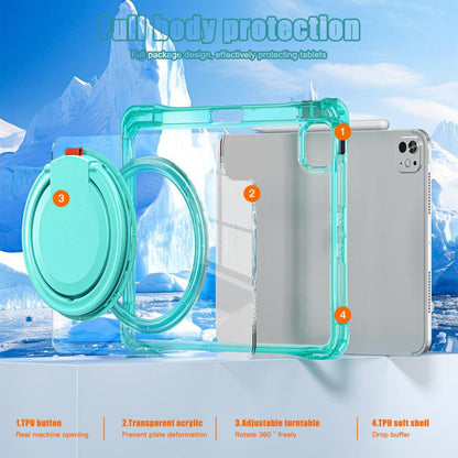 For iPad Pro 11 2025 / 2024 Rotation Ring Handle TPU Hybrid Clear PC Tablet Case(Light Green) by bashfashion