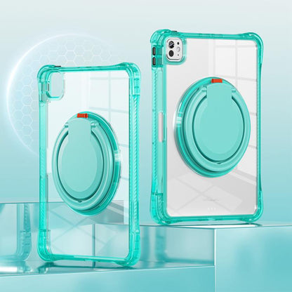 For iPad Pro 11 2025 / 2024 Rotation Ring Handle TPU Hybrid Clear PC Tablet Case(Light Green) by bashfashion