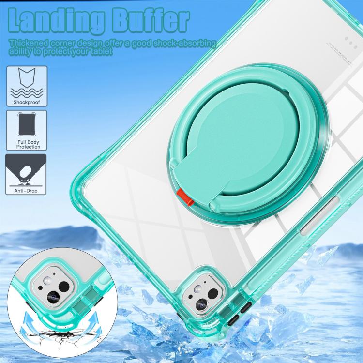 For iPad Pro 11 2025 / 2024 Rotation Ring Handle TPU Hybrid Clear PC Tablet Case(Light Green) by bashfashion