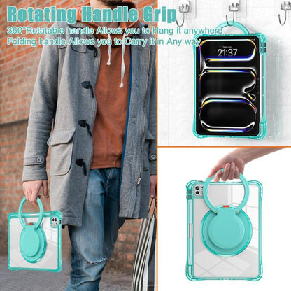For iPad Pro 11 2025 / 2024 Rotation Ring Handle TPU Hybrid Clear PC Tablet Case(Light Green) by bashfashion