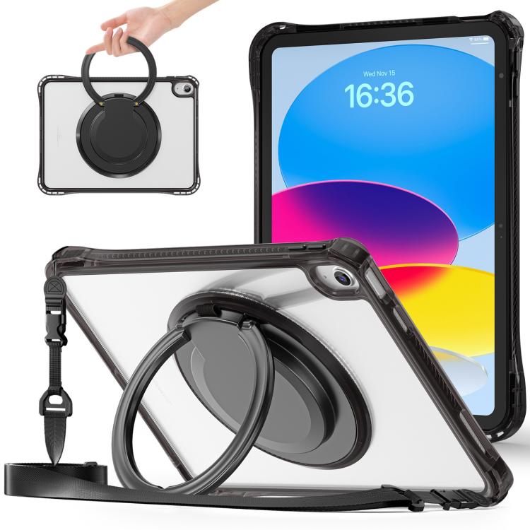 For iPad 2025 / 2022 Rotation Ring Handle TPU Hybrid Clear PC Tablet Case(Black) by bashfashion