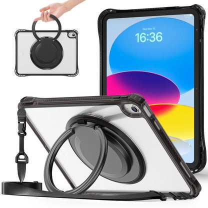 For iPad 2025 / 2022 Rotation Ring Handle TPU Hybrid Clear PC Tablet Case(Black) by bashfashion